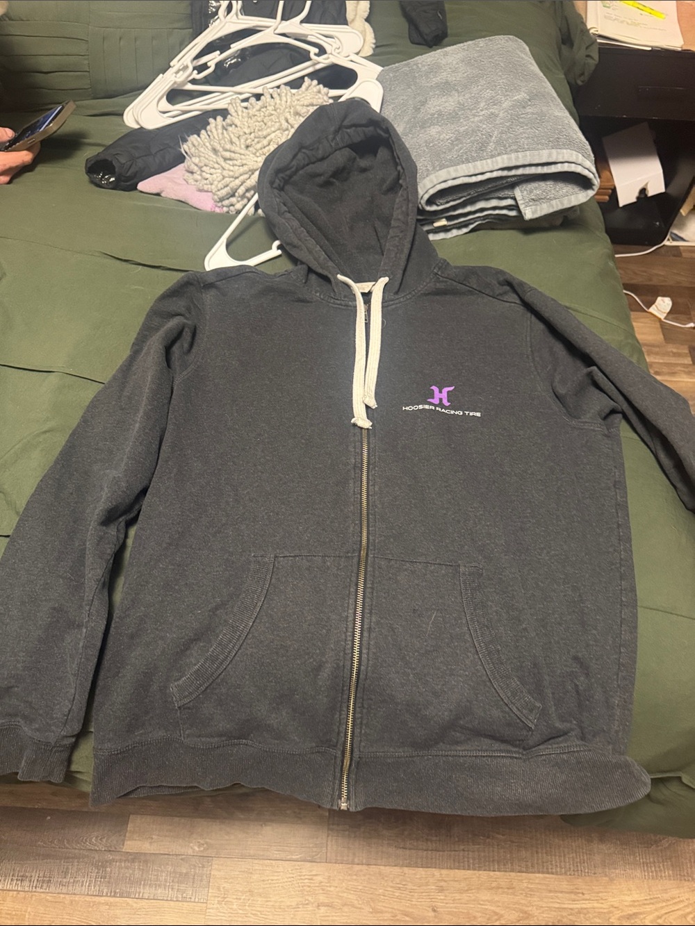 District Charcoal Zip Hoodie with Cream Drawstrings
